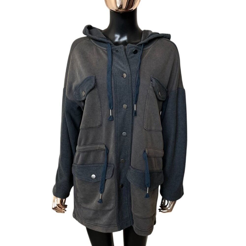 POL Women's Charcoal Hooded Utility Jacket with Front Pockets